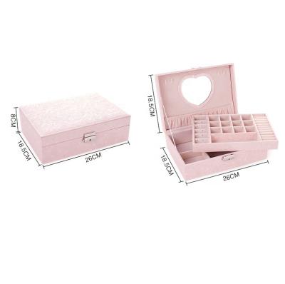 China Custom High End Wooden PU Or PVC And Velvet Earrings Jewelry Organizer Box With Mirror With Key Lock for sale