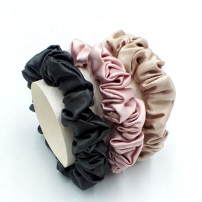 China Fashion Accessories Deep Design Mulberry Silk Print Scrunchies Solid Color Slip Scrunchies 100% Satin Scrunchie for sale