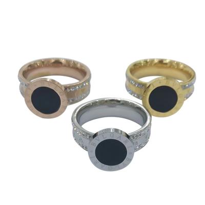 China Romantic Newcomer Unique Men's Wedding Rings Roman Diamond Solid Gold Plated Black Round Engagement for sale