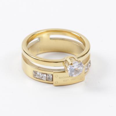 China New Fashion 18k Gold Diamond Eternity Crystal Stainless Steel Casual/Sporty Finger Ring For Women for sale