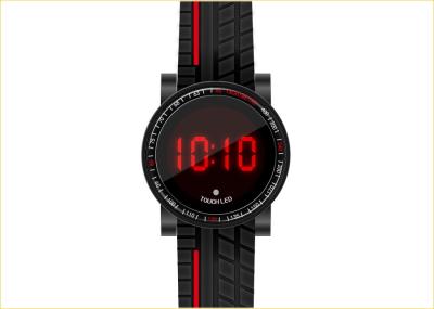 China Silicone Led Touch Screen Watch , Black Mens Quartz Watch PU Band for sale