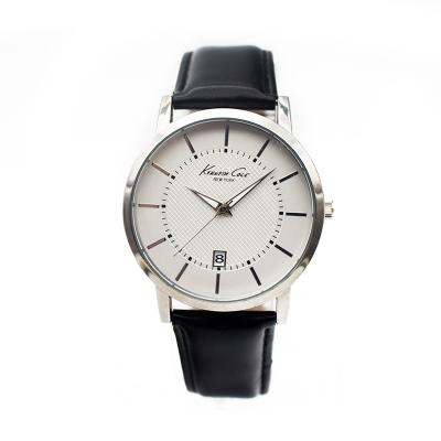 China Analog display with calendar silver hands black leather watch for sale