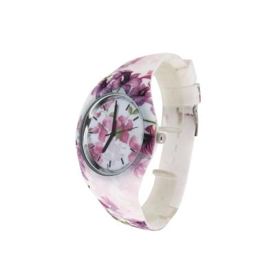 China Flower Printing Silicone Wristband Watch Water Resistant Unisex Quartz Watch for sale