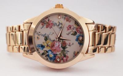 China Die Uhr-klassischer Armbanduhr-Freizeit-Uhr-Satz der Blumen-Druckskala-Quarz-Frauen zu verkaufen