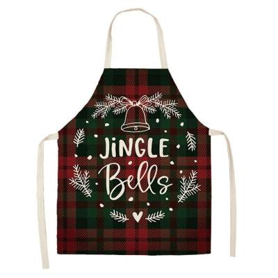 China New Year Party Decorations High Quality Canvas Apron Christmas Creative New Style Red And Black Reindeer Plaid Stain-Resistant Sleeveless Apron for sale