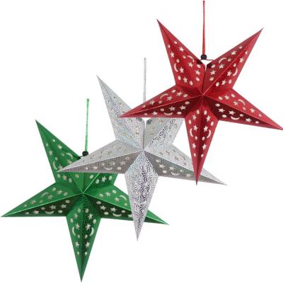 China Handmade Laser Paper Lantern Christmas Birthday Festival Party Wedding Window Hanging Top Five Angle Star Decorative Paper Lanterns for sale