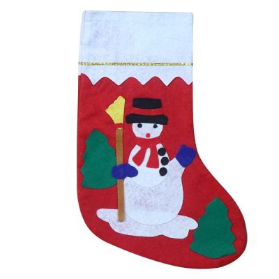 China Festival Stuff Noveltu Christmas Stocking With Pattern Cute Applique Cheap Snowman Christmas Stocking Decoration For Xmas Party for sale