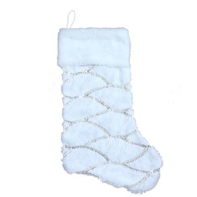 China Merry Christmas Decoration Christmas Stocking with New Hot Popular Wholesale Glitter PET Snowflake White Plush Sock Fireplace Decoration for sale