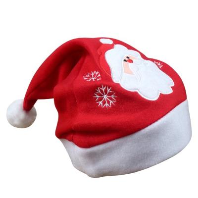 China Wholesale Cartoon Embroidery Santa Claus Christmas Hat With Red Cartoon Santa Claus Embroidery Velvet Comfort Christmas Hat For Home Party for sale