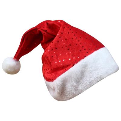 China 2022 Christmas Season Dazzle Christmas Hat Hot Selling Red Velvet With Sequin Embroidered Christmas Hat For Christmas Party for sale