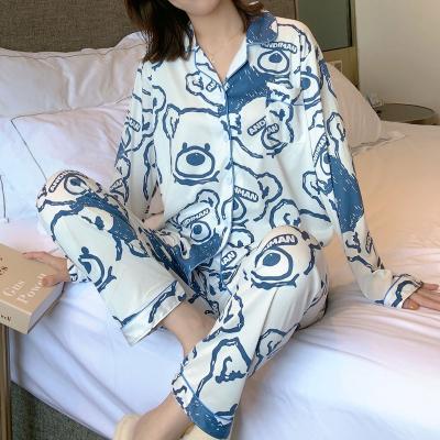 China Polyester-cotton long-sleeved female bear sets QUICK-DRY pajamas autumn pants cardigan home wear double-length set for sale