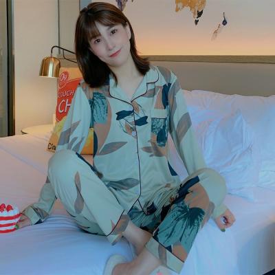 China Autumn Korean version of 15 style pajamas QUICK-DRY female long-sleeved cardigan pants set soft and cool student home wear for sale