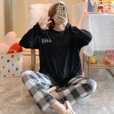 China New QUICK-DRY autumn pajamas for women's double long Korean version of the cute cartoon home wear set for sale