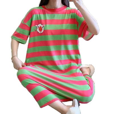 China 2021 Summer Style Milk Cartoon Stripe Pig Warm Silk Sleep Dress Large Size Women's Sleepwear Loose QUICK DRY Leisure for sale