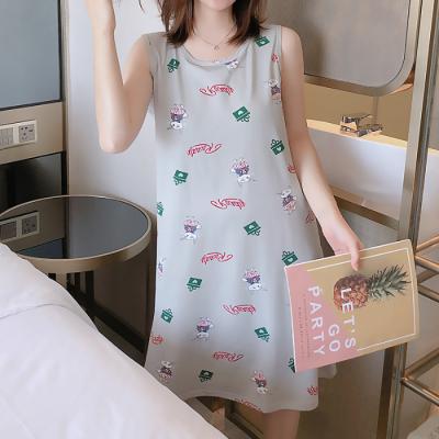 China 2021 New Korean Ladies Satin Summer Style Vest Robe 100% QUICK DRY Sleeveless Pajamas With Removable Breast Pad Nightgown for sale