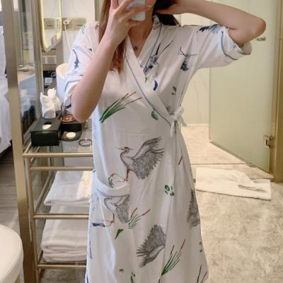 China Korean Women's Printing QUICK DRY Warm Nightgown Cartoon Style Summer Satin Sleepwear Long Dress for sale