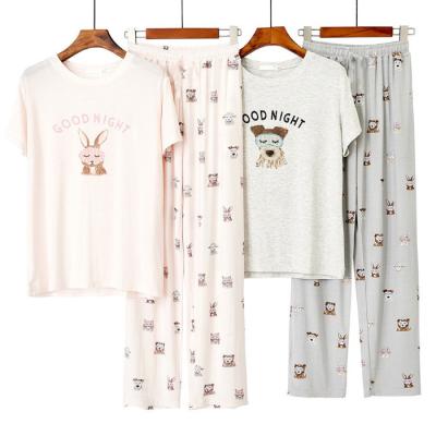 China QUICK DRY Summer Japanese and Korean Pajamas Loose Print Breathable Cartoon Animal Short Sleeve Set Women's Sleepwear for sale