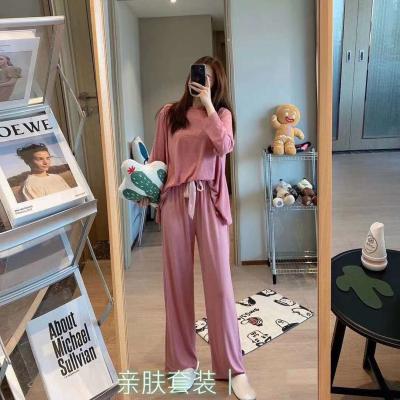 China 2021 spring new QUICK-DRY female soft loose plus size new solid color long-sleeved pajamas home wear (send cloth bag) for sale