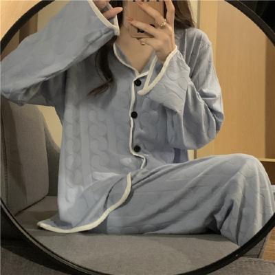 China Wave Female Cardigan Autumn And Winter Pajamas Jacquard Fall Home Wear Simple QUICK DRY Simple Set for sale