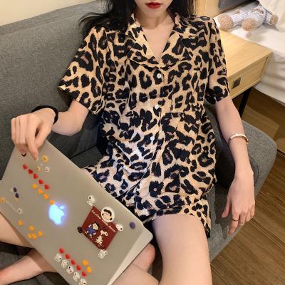 China 2021 new QUICK DRY panther printing summer pajamas short sleeve shorts student home pajamas two-piece suit for sale