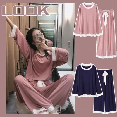 China Spring long-sleeved autumn Korean version of the QUICK-DRY wholesale women's pajamas 2021 new solid color home wear set pajamas for sale