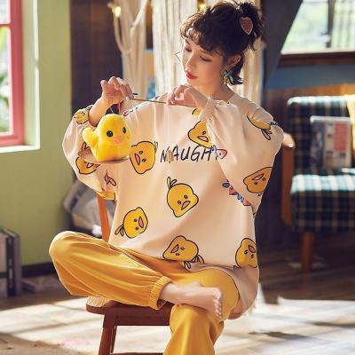 China Spring long-sleeved autumn Korean version of the QUICK-DRY wholesale women's pajamas 2021 new solid color home wear set pajamas for sale