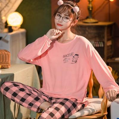 China Spring long-sleeved autumn Korean version of the QUICK-DRY wholesale women's pajamas 2021 new solid color home wear set pajamas for sale