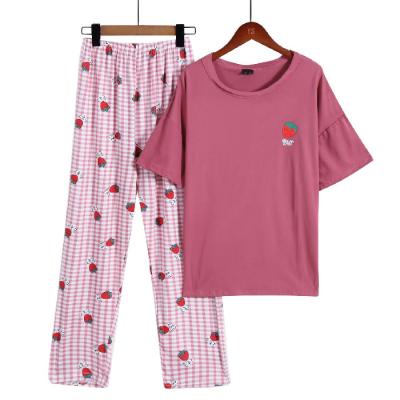 China Summer Print Spandex Cartoon QUICK DRY Pajamas Sets Nightgowns Women Pajamas Sleepwear Pijama Plus Size Sleeve Length Short Pants Homewear for sale