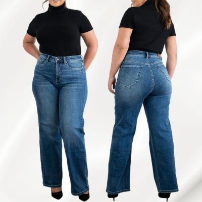 China Fashion Breathable Plus Size Pants Boot Cut Flare Pants Stretch High Waisted Blue Jeans For Women for sale