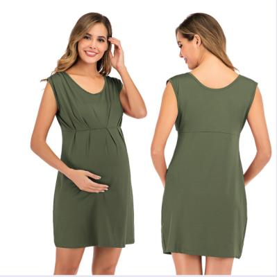 China Women's Breathable V-Neck Pregnancy Dresses Sleeveless Elegant Maternity Midi Dress for sale