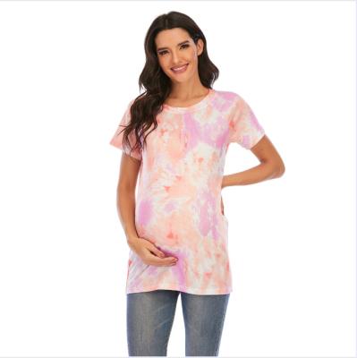 China Breathable Pastel Color Tie Dye Short Sleeve Maternity Shirts Custom Stretch T-Shirt for sale