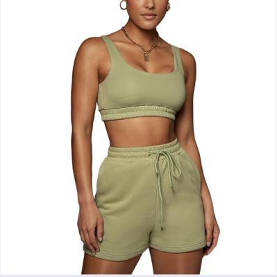 China Breathable Custom Woman 2 Piece Tank Tops And Shorts Set Summer Solid Color Two Piece Short Sets Women for sale