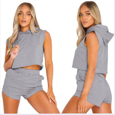 China Breathable Solid Color Women Two Piece Sets Womens Summer Short Hoodie Tracksuit Set for sale