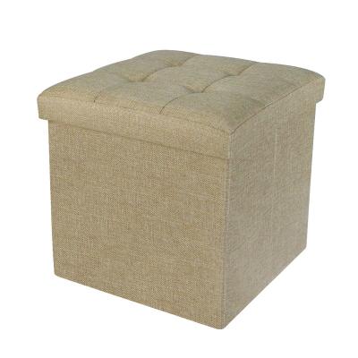 China Square Foldable 15 Inch Square Folding Storage Ottoman Fabric Stool Dark Khaki Foldable Modern Design New Storage for sale