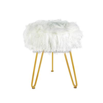 China (Height)Adjustable Faux Fur Stool With Metal Legs Stool Stool Bedroom Ottoman Round Makeup Stool for sale