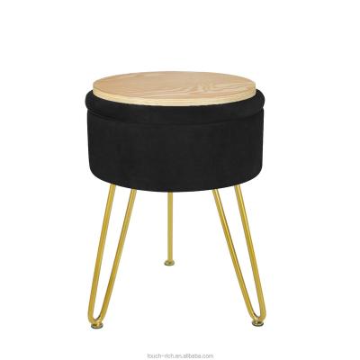 China (Height)Adjustable Suitable For Living Room And Bedroom Upholstered Footstool Pleated Round Vanity Stool With Metal Legs Stool for sale