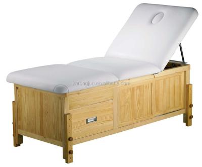 China New Massage Table Hot Stone and Wax Therapy Spa Massage Extended Wooden Facial Bed for sale