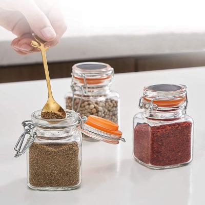 China Seal Spice Glass Jar With Metal Clip 3.4 Ounce Glass Airtight Storage Containers With Silicone Lining Mini Glass Bottle for sale