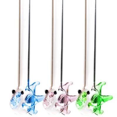 China Minimalist Customized Logo Fish Head Fish Head Multicolor Design 8mm Glass Straws Reusable Drinking Straw Coffee Drinking Straw for sale