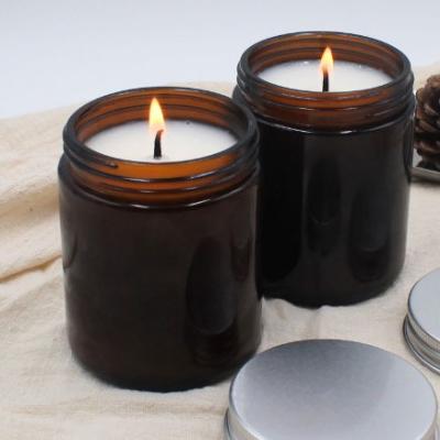 China Home Decor H6.5*D6.2cm High Quality Empty Candle Holder Amber Candle Jars Glass Home Decor With Metal Lid for sale