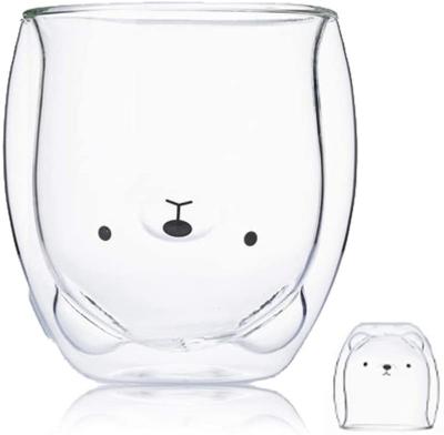 China Cute Cups Double Stocked Glass Wall Insulated Glass Mug Best Gift For Office And Personal Birth for sale