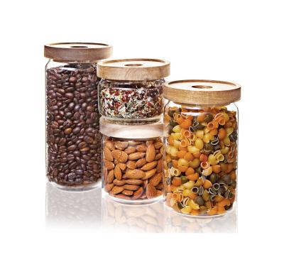 China Heatable Glass Food Storage Container Set Of 4 With Acacia Lid Suitable For Glass Food Storage Jar for sale