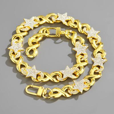 China Hiphop Hiphop Star Gold Cuban Link Chain Bracelet Gold Cuban Necklace For Man And Women for sale