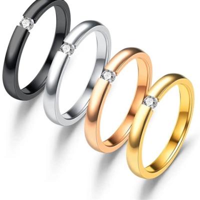 China Zircon Ring Stainless Steel Micro Inlaid Couple Rings CLASSIC Elegant Opening Diamond Ring for sale