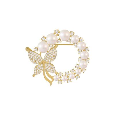 China ALLOY Fashion Clothing Accessories Rhinestone Diamond Pearl Butterfly Brooches For Women High Quality for sale