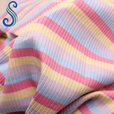 China Double Faced Organic Cotton Spandex Yarn Dye 4X2 Rib Cotton Baby Stripes Fabric For Infant Clothing for sale