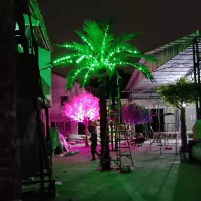 China Customized Coastal Artificial Led Outdoor Indoor Large Tree Lit Palm Trees For Restaurant Decoration for sale