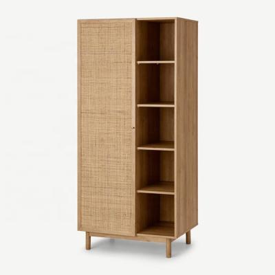 China Rattan Sliding Door Bedroom Furniture Wooden 5 Layer Bedroom Wardrobe Storage Spaces With Rattan Sliding Door for sale