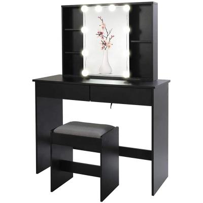 China Independent brand supplier online wholesale wood led light vanity mirrored dressing table with mirror and stool for sale