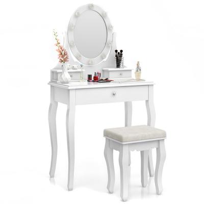 China Cheap purchase top quality gloss white 3 drawer dressing table with led lights for sale